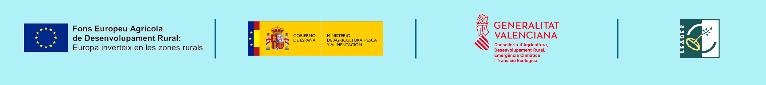 Logotipos do programa LEADER, FEADER e Generalitat Valenciana